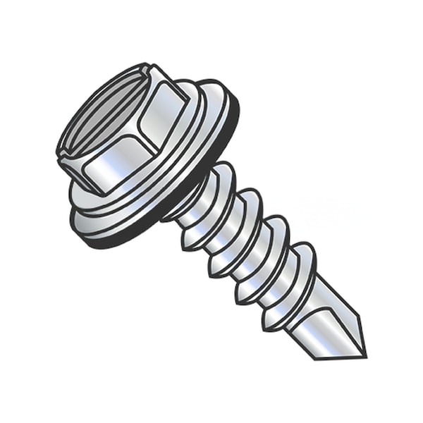 Usa Industrials Self-Drilling Screw, 1/4"-14 x 3/4 in, Zinc Plated Steel Hex Head Slotted Drive BULK-SCRW-12143 - main